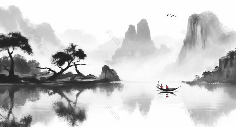 中国风充满意境的山林水墨画,插画/手绘图,插画/手绘图库,插画/手绘图下载,插画/手绘